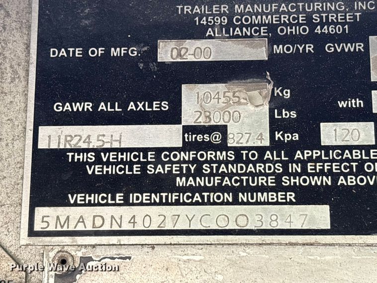 image for item YA2090 2000 Mac Mac Trailer Manufacturing end dump trailer