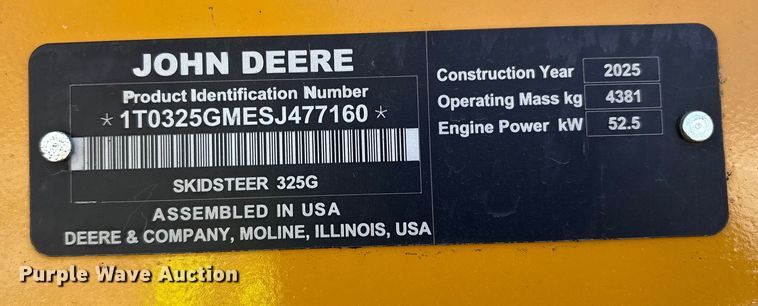 image for item YA2579 2025 John Deere 335G tracked skid steer loader