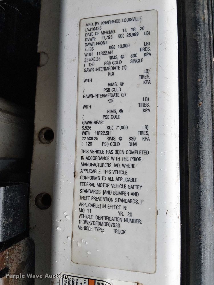 image for item YA2664 2021 Ford F750 Super Duty utility / service truck