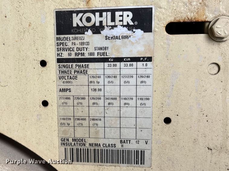 image for item YA2685 Kohler 30RE0ZJ generator