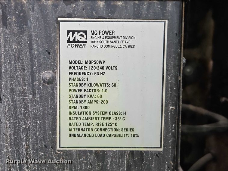 image for item YA2711 2007 MQ Power MQP50IVP generator
