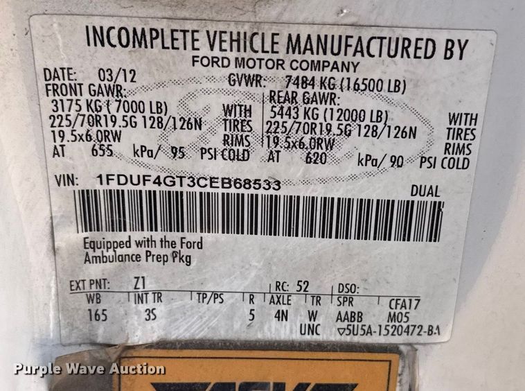 image for item DQ4353 2012 Ford F450 Super Duty XLT ambulance