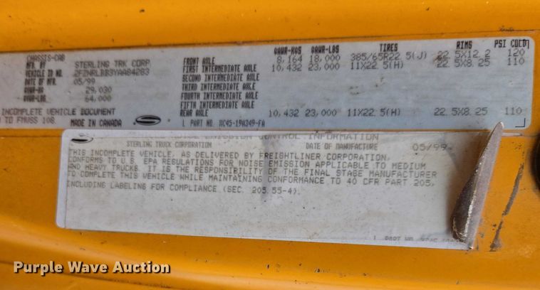 image for item DU2586 2000 Sterling L7501 dump truck