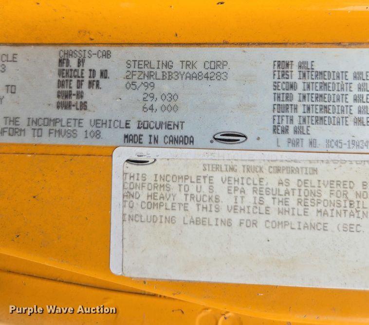 image for item DU2586 2000 Sterling L7501 dump truck