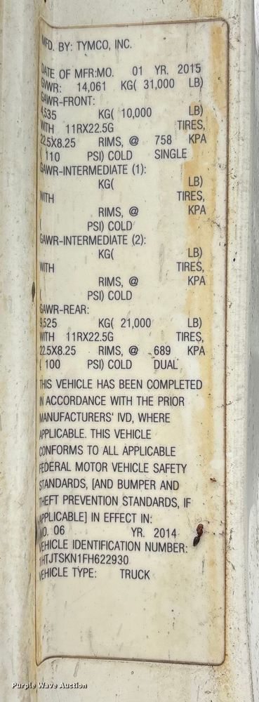 image for item DU2597 2015 International Navistar 4300M7 vacuum truck
