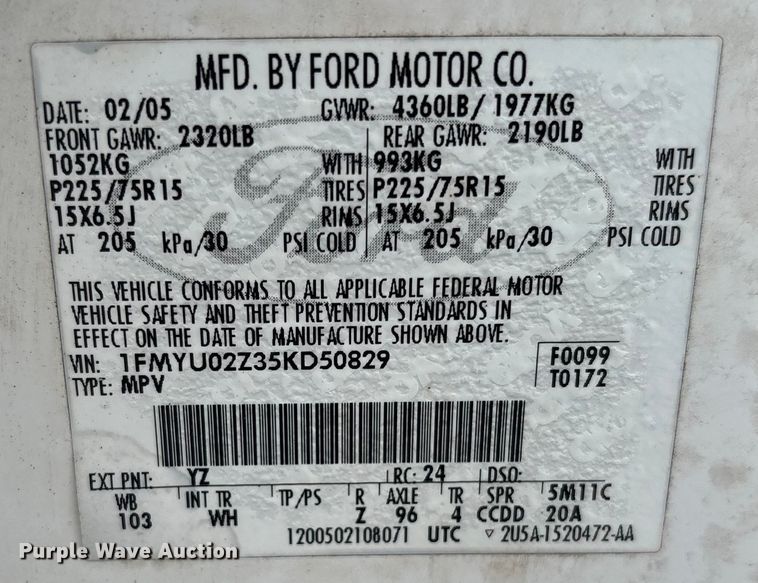 image for item DU2612 2005 Ford Escape 