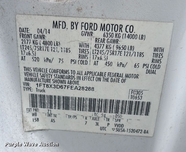 image for item DU2628 2015 Ford F350 Super Duty XL utility bed pickup truck