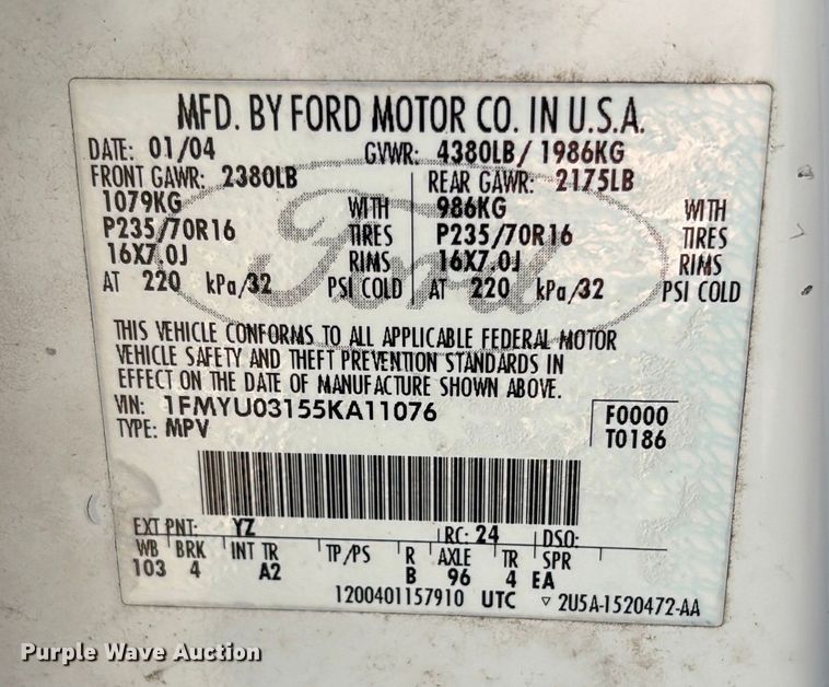 image for item DU2636 2005 Ford Escape XLT SUV