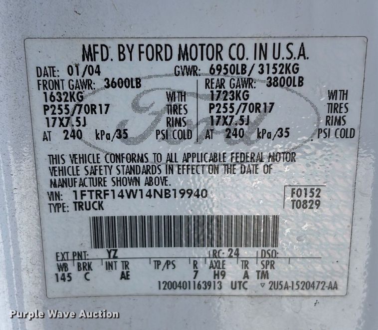 image for item DU2639 2004 Ford F150 Super Duty XL pickup truck