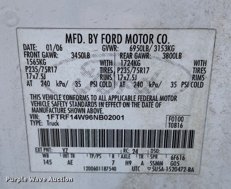 image for item DU2645 2006 Ford F150 Super Duty XL pickup truck