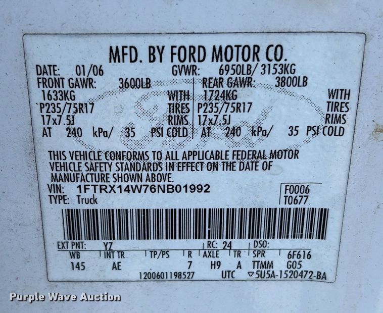 image for item DU2648 2006 Ford F150 Ext. Cab pickup truck