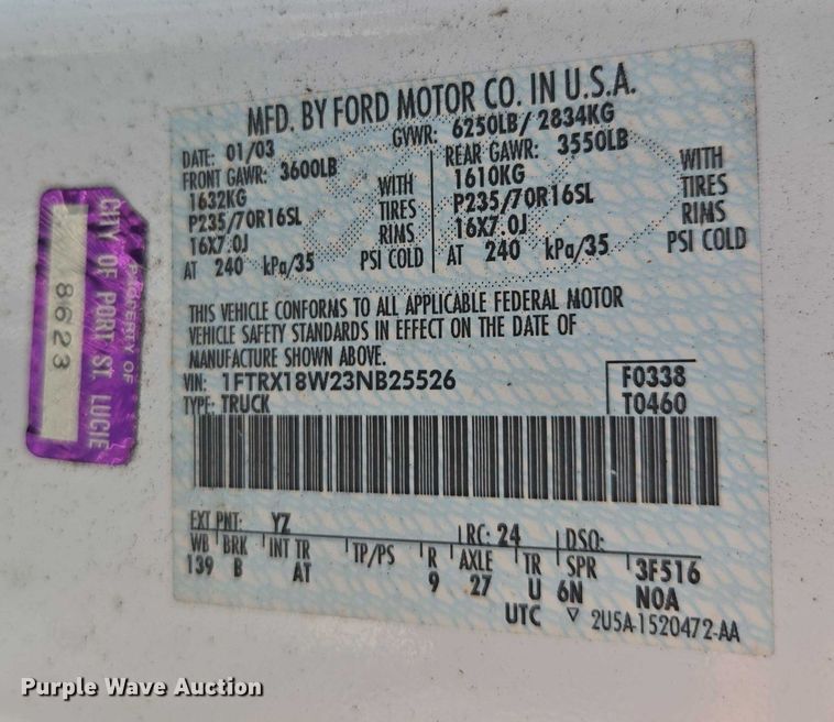 image for item DU2649 2003 Ford F150 Ext. Cab pickup truck