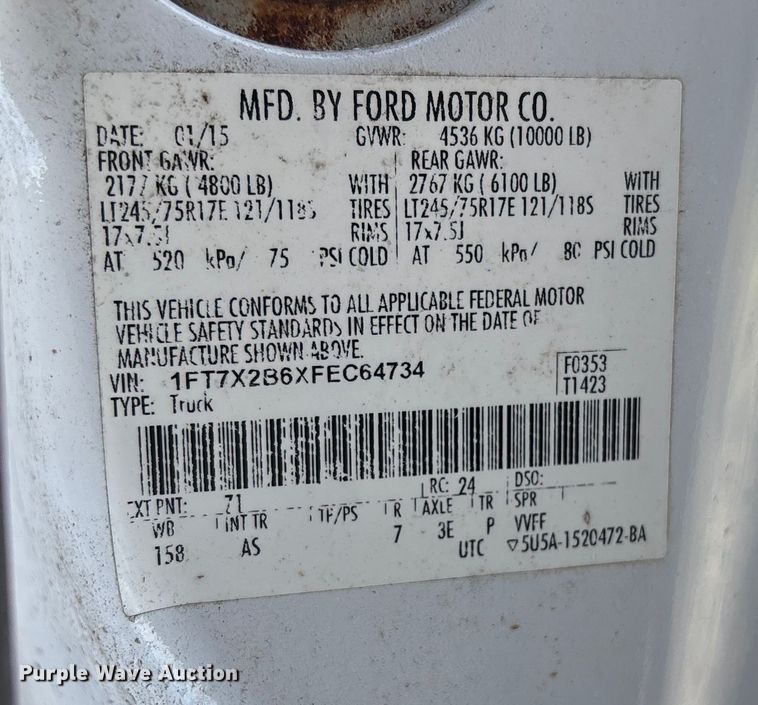 image for item DU2650 2015 Ford F250 Super Duty XL Ext. Cab utility bed pickup truck