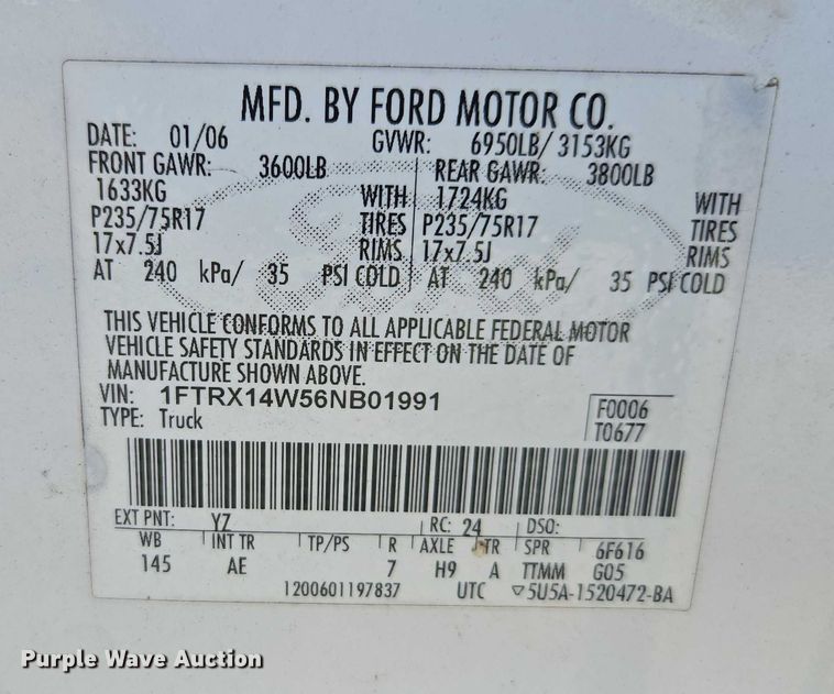 image for item DU2651 2006 Ford F150 Ext. Cab pickup truck