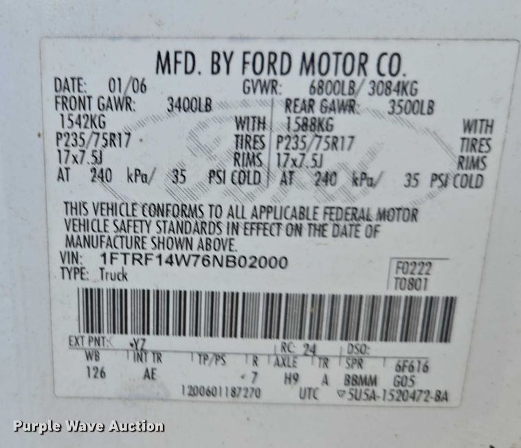 image for item DU2654 2006 Ford F150 pickup truck
