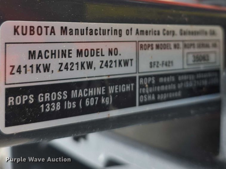 image for item DZ3954 Kubota Z421 ZTR lawn mower