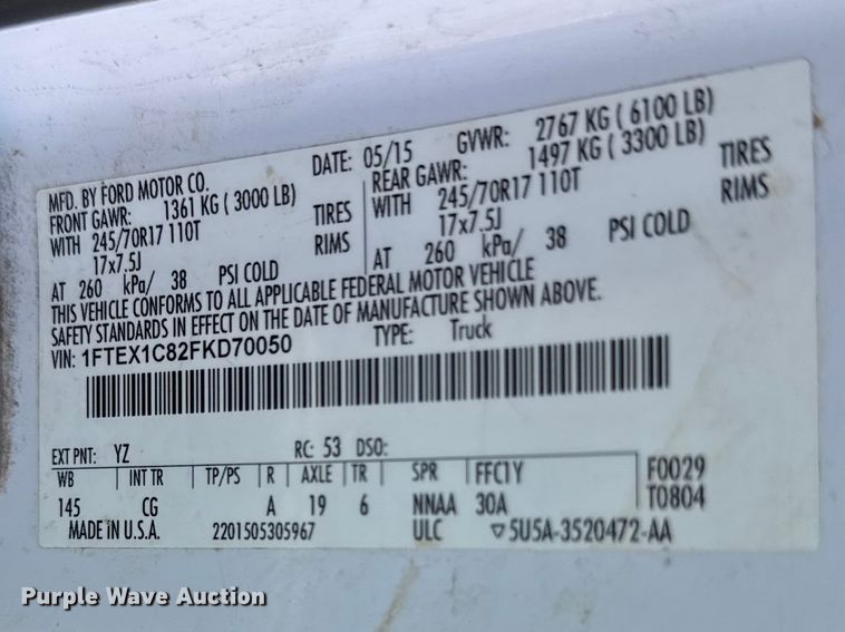 image for item DZ4382 2015 Ford F150 Ext. Cab pickup truck