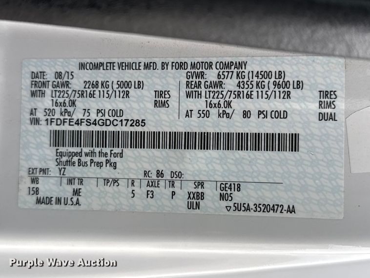 image for item DZ5144 2016 Ford Aerotech E450 Super Duty shuttle bus