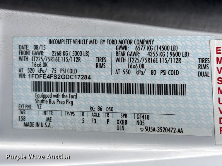 image for item DZ5145 2016 Ford Aerotech E450 Super Duty shuttle bus