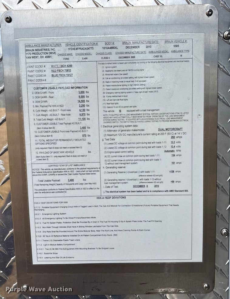 image for item EA4462 2010 Ford E450 Super Duty ambulance