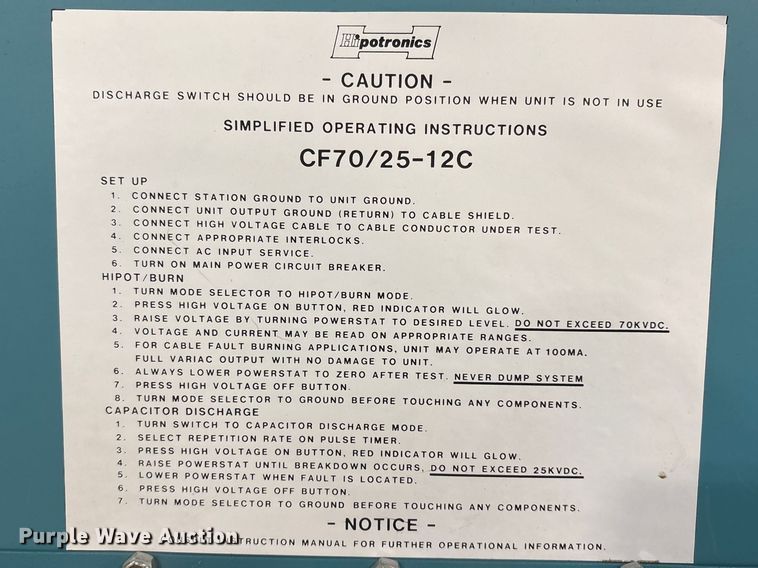 image for item EI5713 Hipotronics CF70-12-A voltage testing equipment