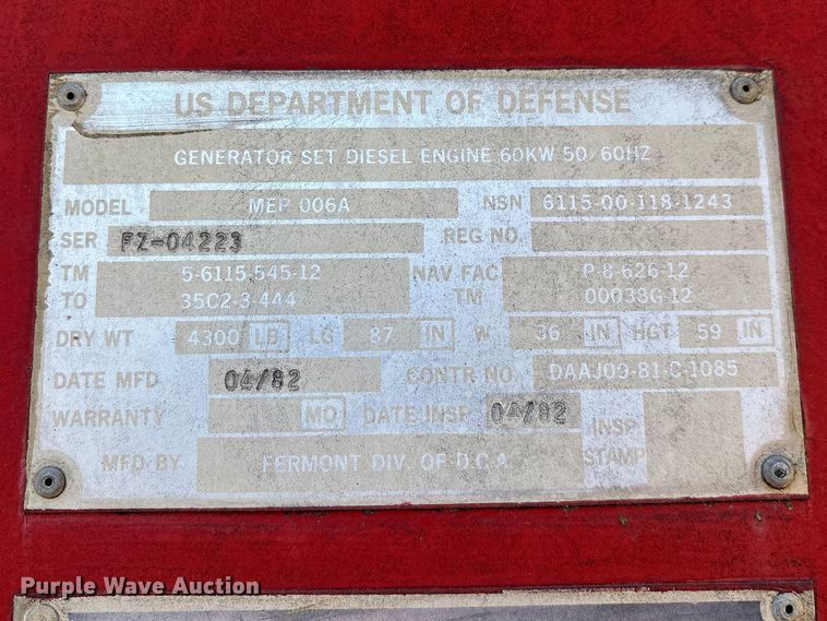 image for item EN5975 U.S. Department of Defense MEP 006A generator