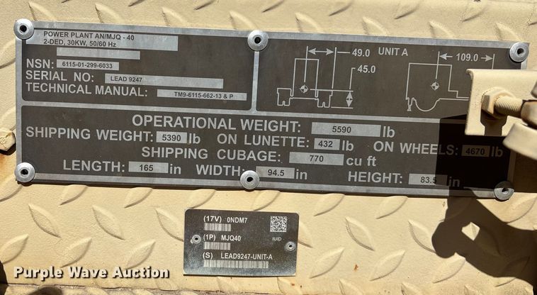 image for item EN5976 1993 U.S. Department of Defense MEP-805A generator