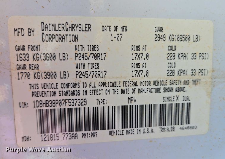 image for item ES2713 2007 Dodge Durango SUV