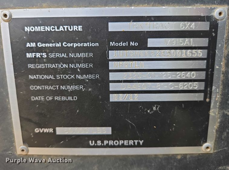 image for item ES2933 1984 AM General M915A1 semi truck