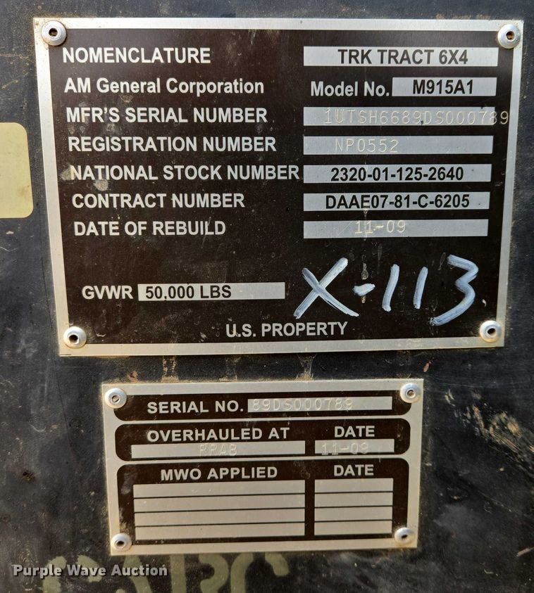 image for item ES2934 1983 AM General M915A1 semi truck