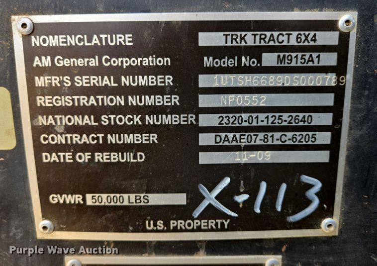 image for item ES2934 1983 AM General M915A1 semi truck