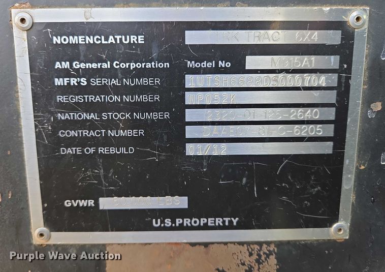 image for item ES2935 1983 AM General M915A1 semi truck