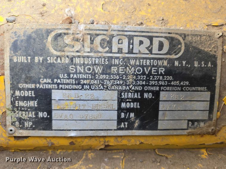 image for item ES2951 Sicard BKD22 wheel loader snow blower