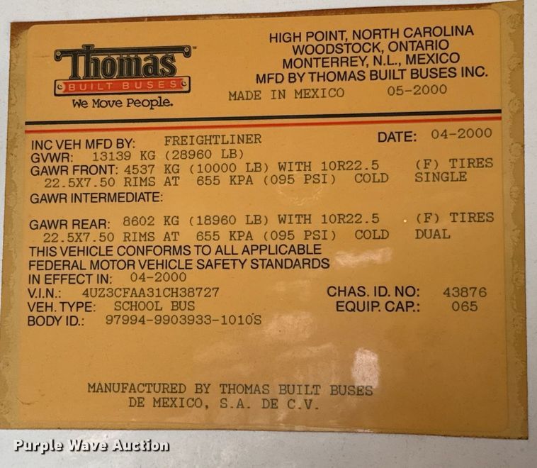 image for item ES5617 2001 Freightliner FS65 school bus