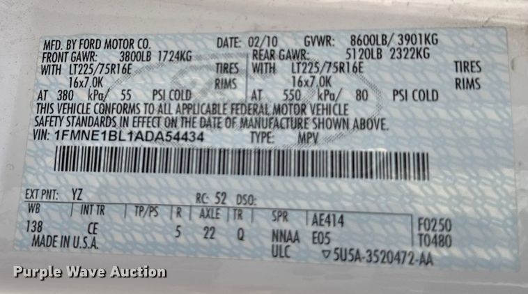 image for item ES5886 2010 Ford E150 van