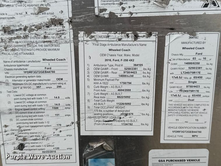 image for item ES5917 2016 Ford F350 Super Duty ambulance