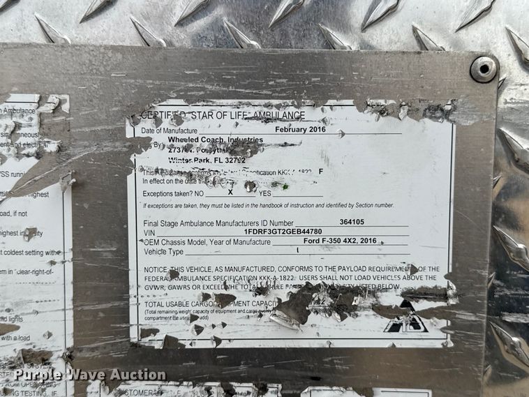 image for item ES5917 2016 Ford F350 Super Duty ambulance