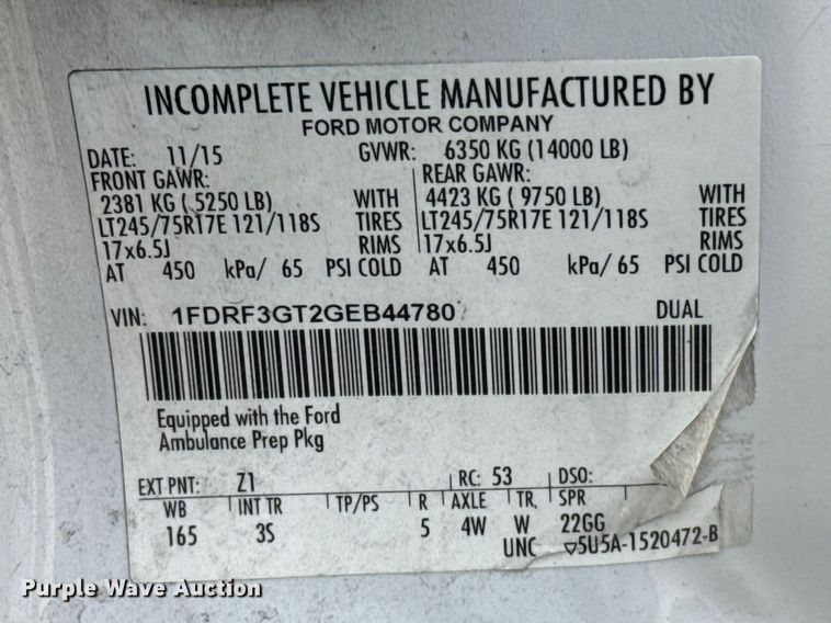 image for item ES5917 2016 Ford F350 Super Duty ambulance