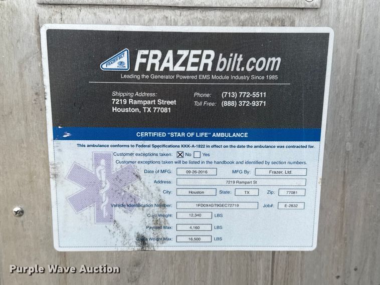 image for item ES5918 2016 Ford F450 Super Duty ambulance