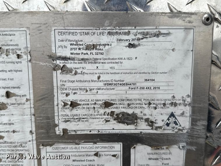 image for item ES5919 2016 Ford F350 Super Duty ambulance