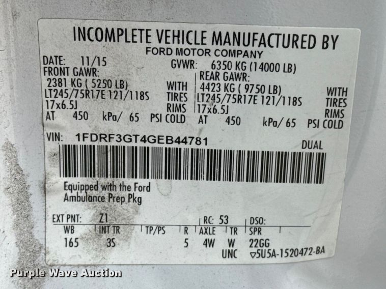 image for item ES5919 2016 Ford F350 Super Duty ambulance