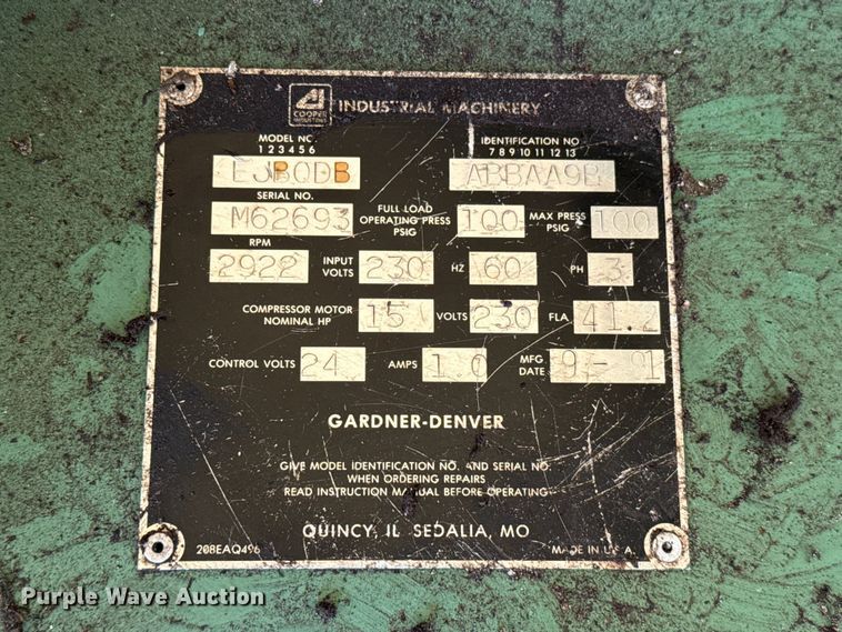 image for item ES5926 Gardner-Denver EJB0DB air compressor