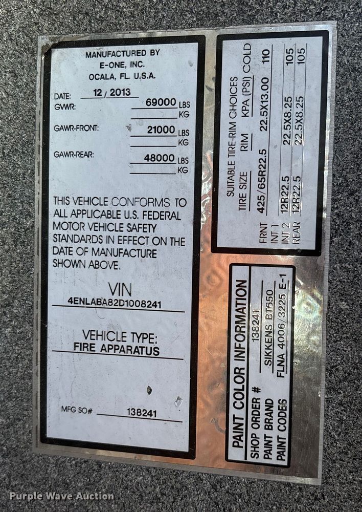 image for item ES8553 2013 E-one Cyclone ladder fire truck