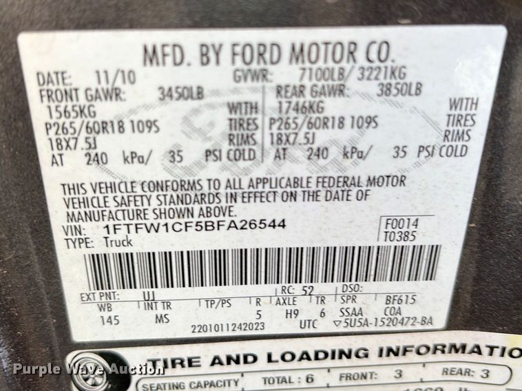 image for item ES8604 2011 Ford F150 Crew Cab pickup truck