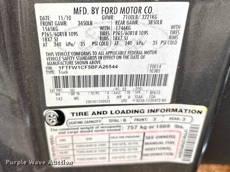 image for item ES8604 2011 Ford F150 Crew Cab pickup truck