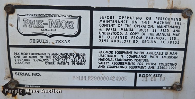 image for item ET1222 2006 Freightliner M2 refuse truck