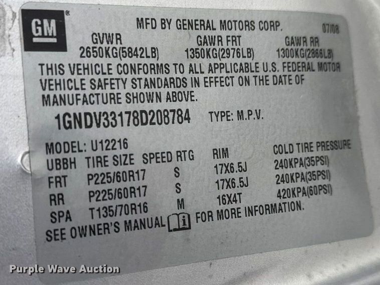 image for item ET1581 2008 Chevrolet Uplander handicap accessible van
