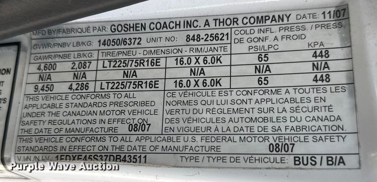 image for item ET1583 2007 Goshen Coach E450 Super Duty shuttle bus