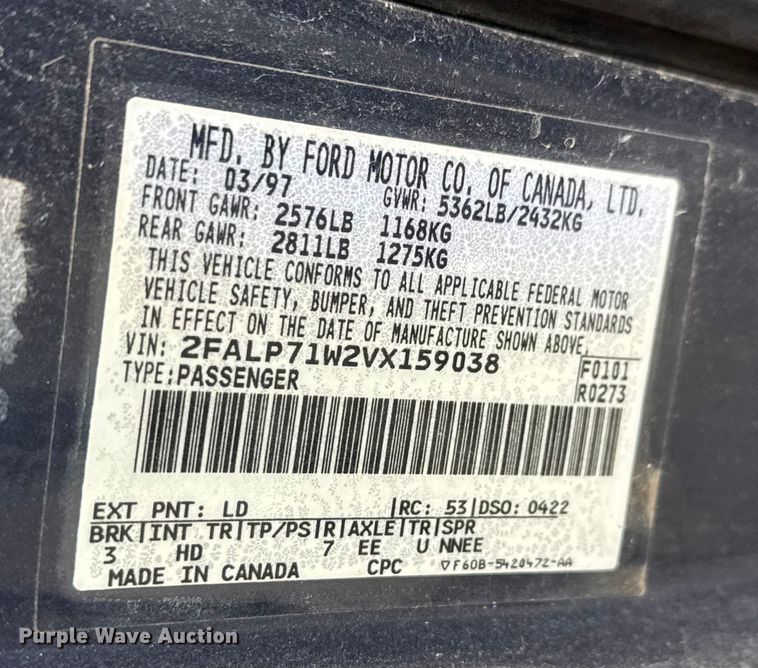 image for item ET1587 1997 Ford Crown Victoria Police Interceptor 