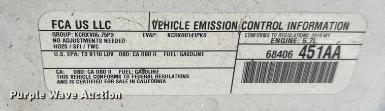 image for item ET1599 2019 Dodge Charger Police 